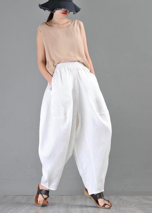 White Loose Cotton Linen Radish Trousers Summer Pants