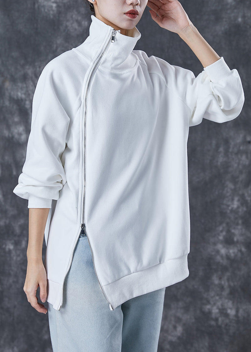 Italian White Asymmetrical Zippered Cotton Spring