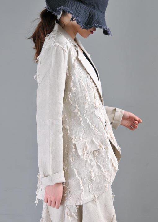 Beige Pockets Cotton Linen Coat Summer