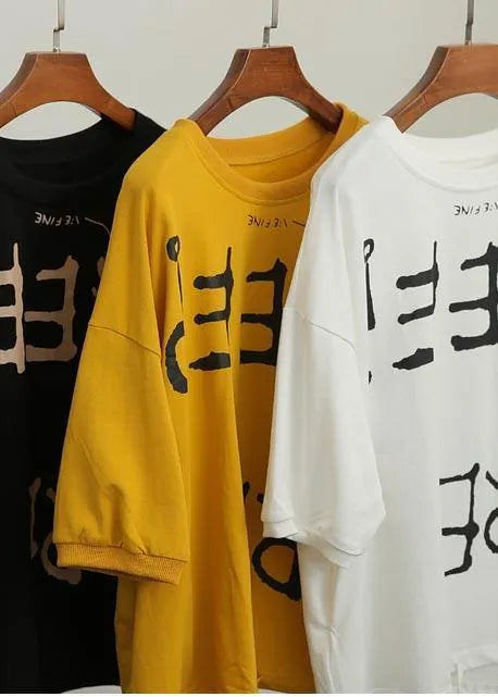 Yellow Graphic Loose Cotton T Shirts Summer