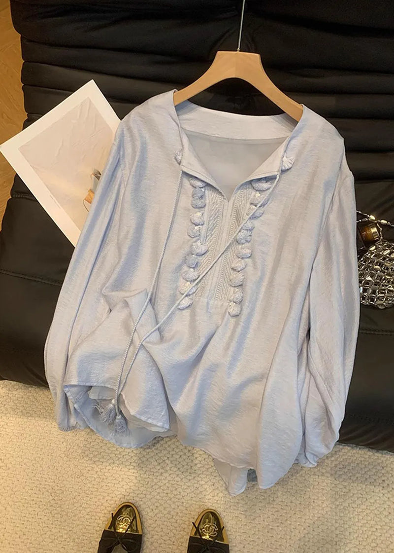 Novelty White O-neck Patchwork Tassel Chiffon Shirts Fall