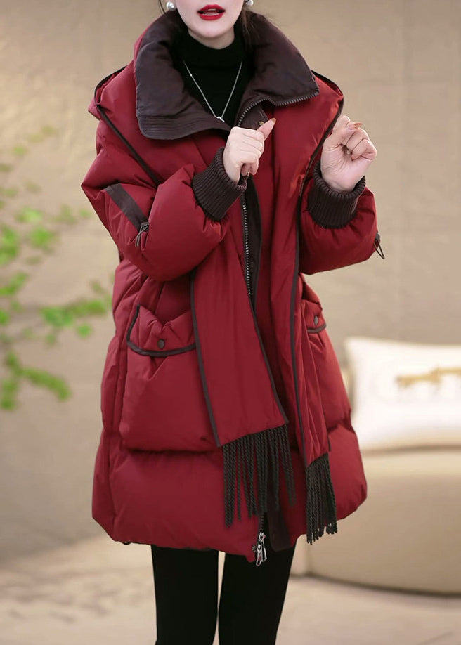 Red Hooded Removable Pockets Patchwork Duck Down Down Coats Winte