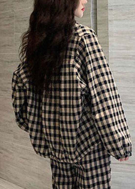 Stylish White Plaid Warm Fleece Tops Harem Pants Two Pieces Set Spring
