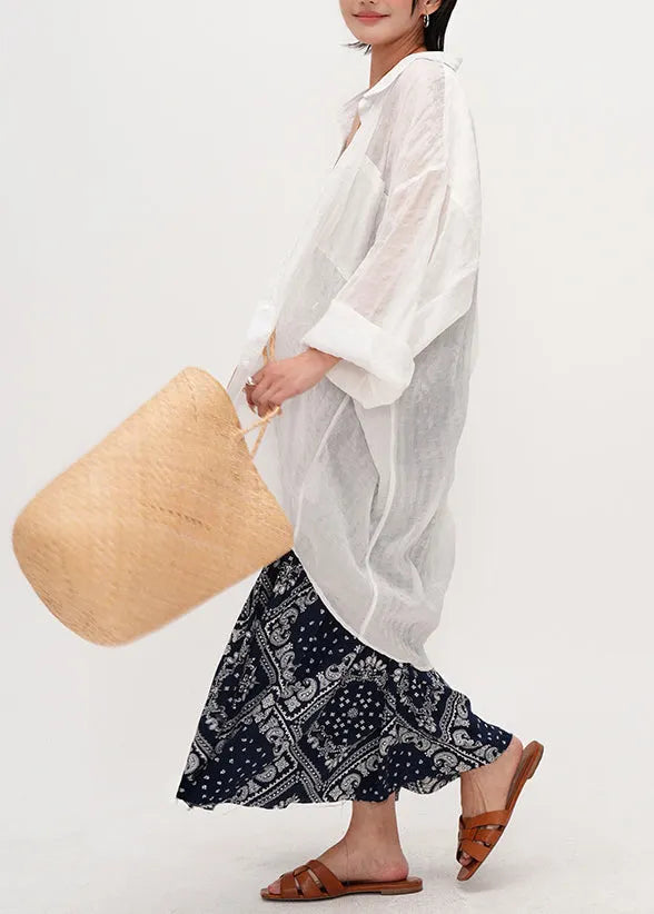 White Oversized Cotton Upf 50+ Shirt Summer