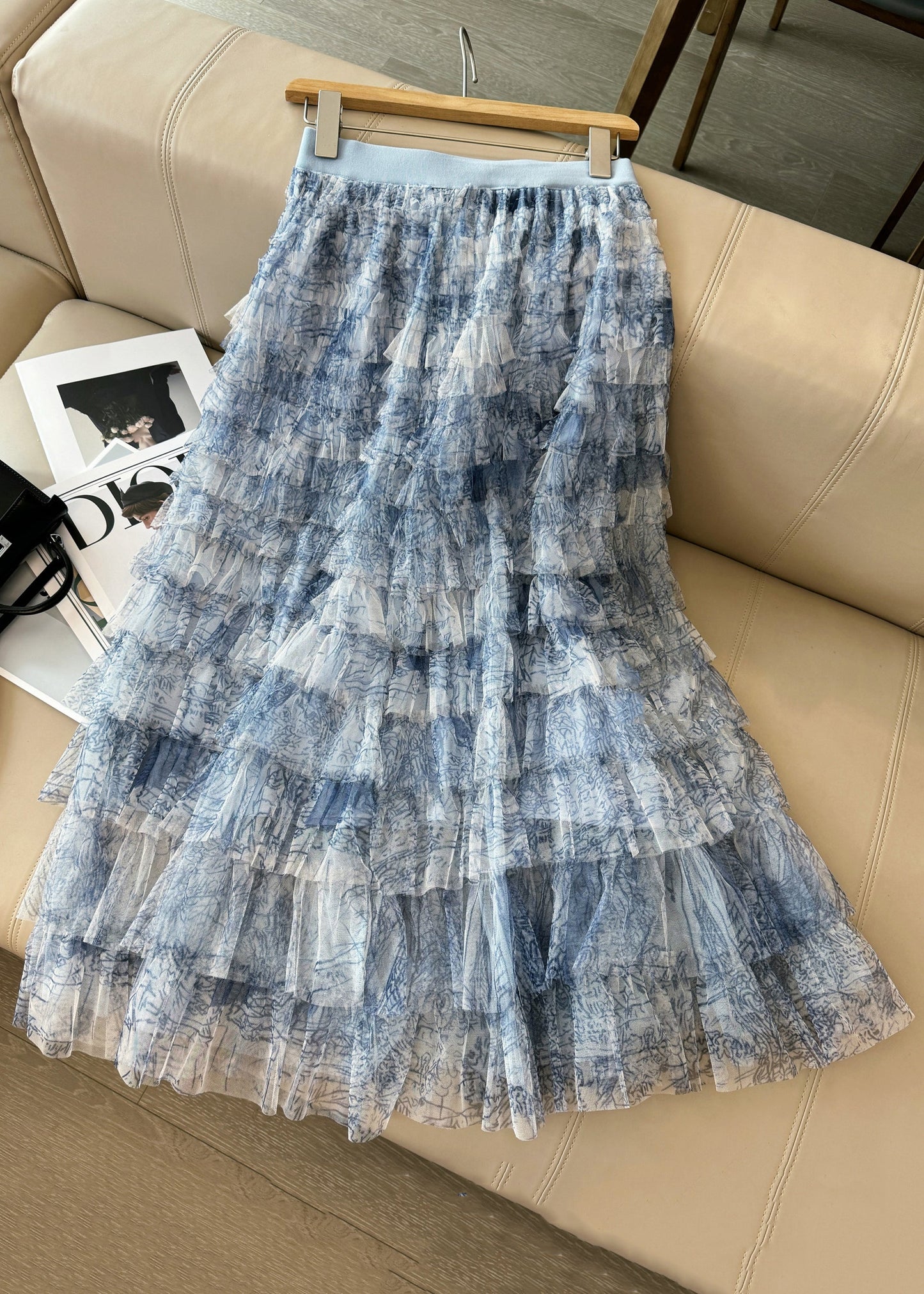Blue Tie Dye Layered Tulle Skirt Summer