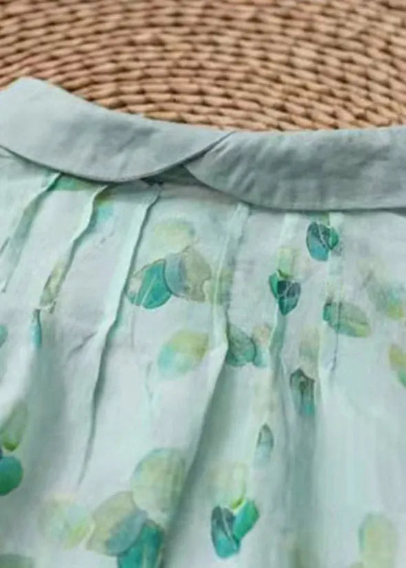 Light Green Peter Pan Collar Print Shirt Tops Long Sleeve
