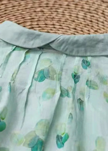 Light Green Peter Pan Collar Print Shirt Tops Long Sleeve