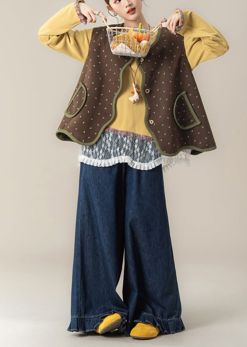 Japanese Style Print Asymmetrical Vest and T Shirt Pants Set Autumn
