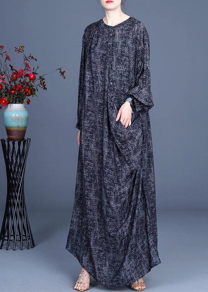 Art Black Print Asymmetrical Design Side Open Holiday Summer Spring Linen Dress