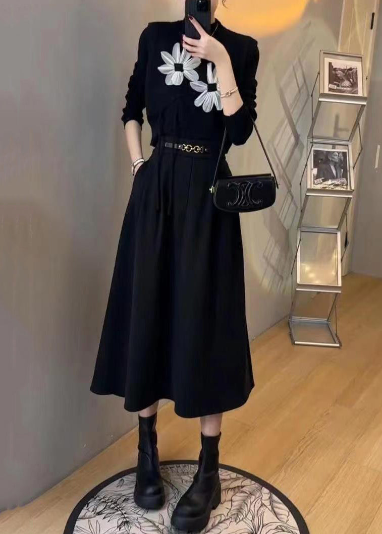 Black O Neck Pockets Patchwork Three Pieces Set Waistcoat Sleeveless