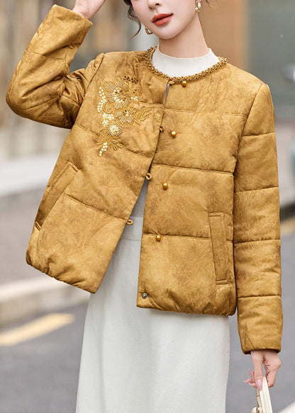 Style Yellow Sequins Embroidered Fine Cotton Filled Witner Coats