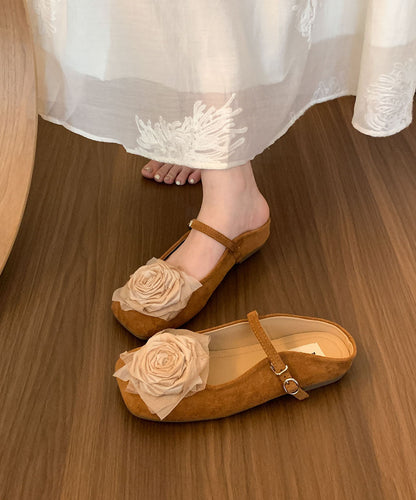 French Comfy Splicing Brown Suede Slide Sandals