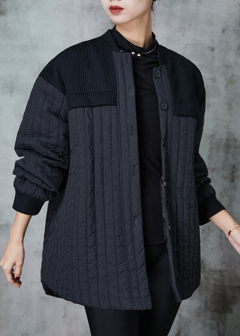 Black Stand Collar Patchwork Fine Cotton Filled Jackets Spring