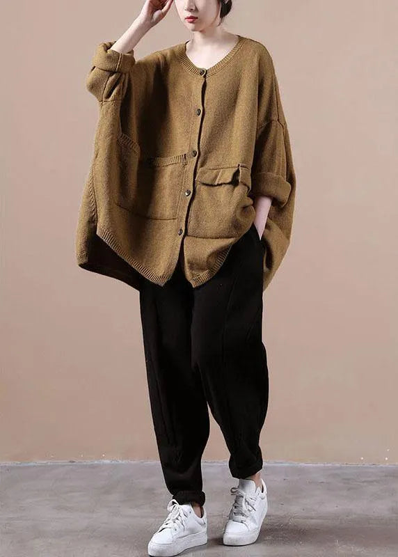 Yellow Asymmetrical Design Pockets Knit Coat