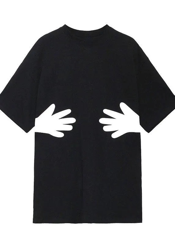 Black O Neck Hug Pattern Cotton Tee