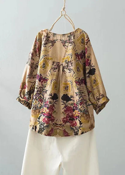 Fitted Blue O-neck Print Shirt Top Long Sleeve