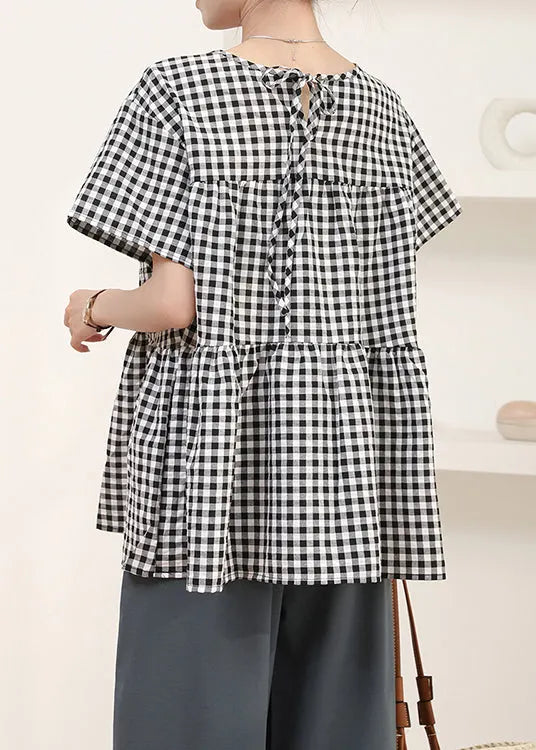 Art Grey Oversized Plaid Cotton Shirt Summer