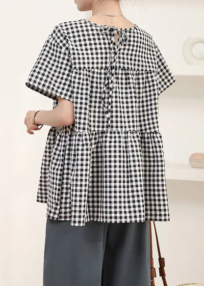 Art Grey Oversized Plaid Cotton Shirt Summer