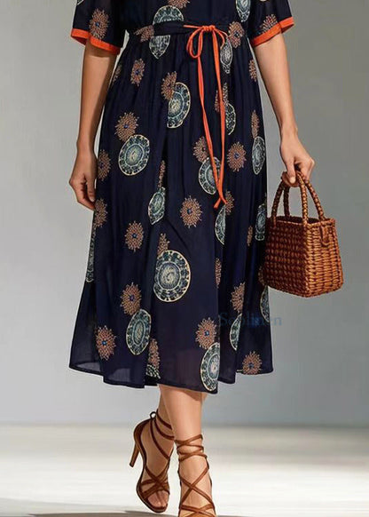 Black Cinched Print Chiffon Long Dress Summer