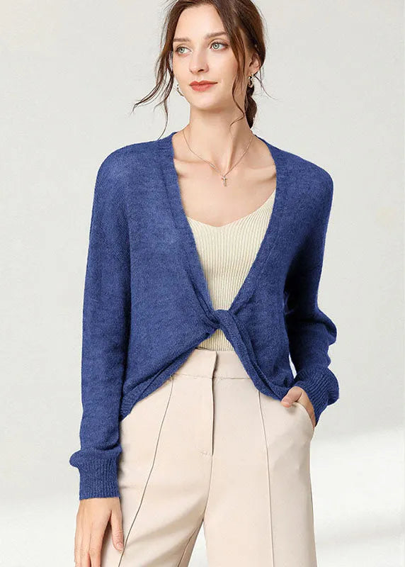 Unique Blue Long Sleeve Knit Vogue Fall Top