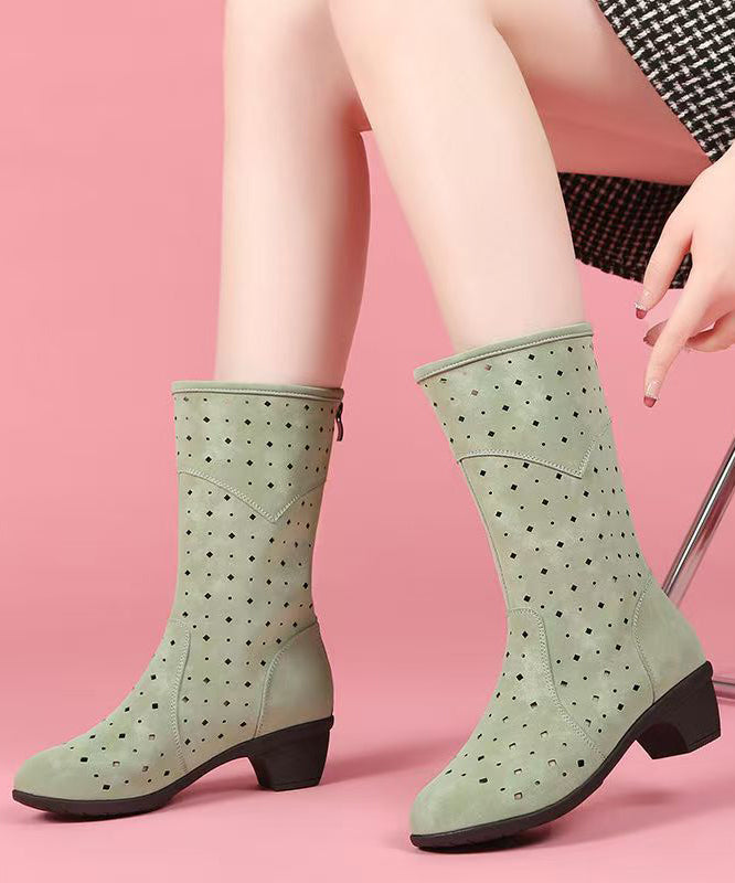 Splicing Chunky Boots Black Suede Hollow Out