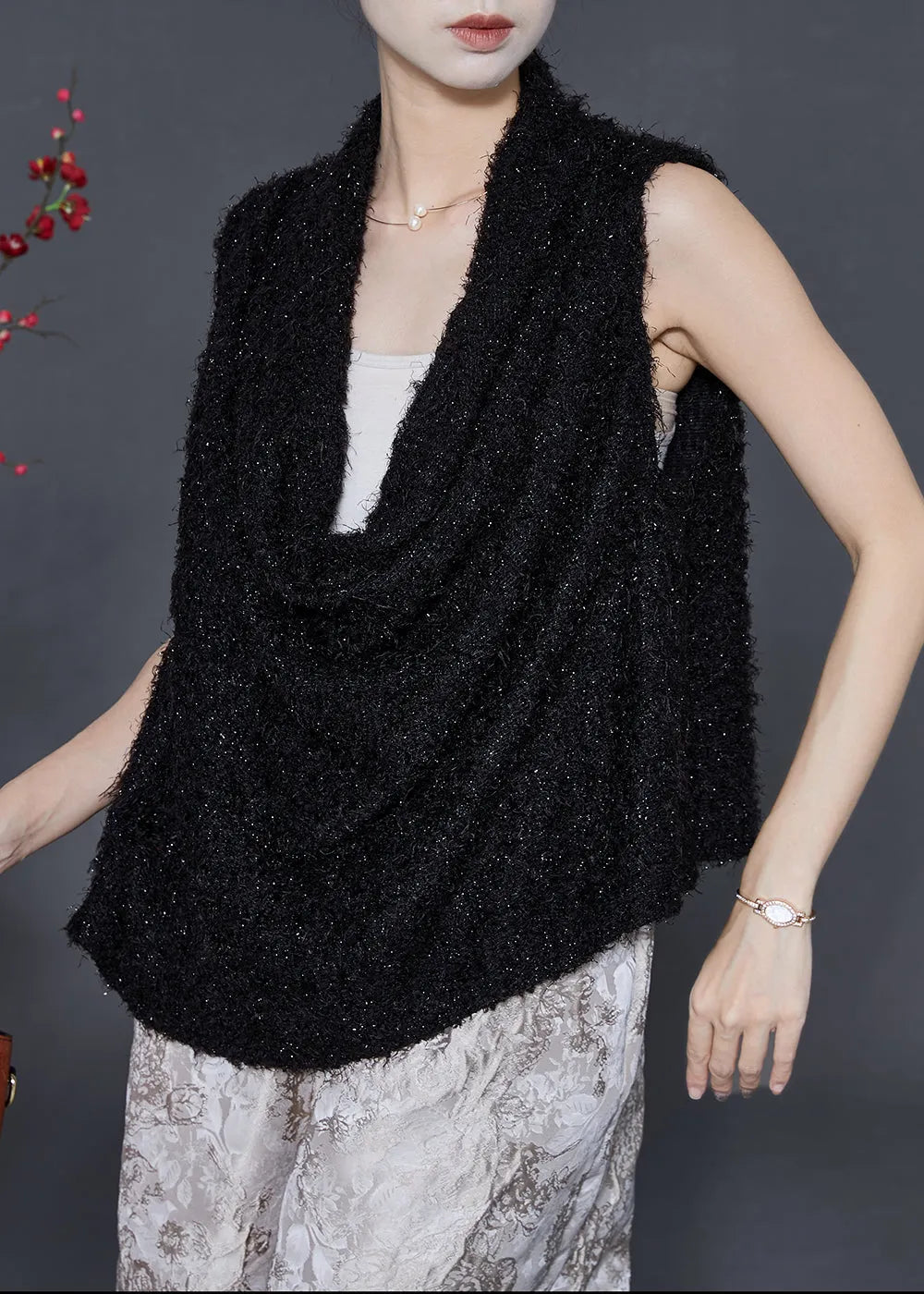 Black V Neck Warm Fuzzy Fur Fluffy Vest Spring