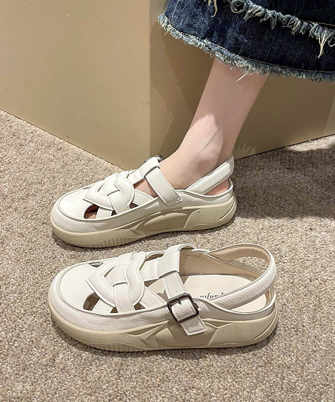 Red Hollow Out Platform Flat Sandals Splicing