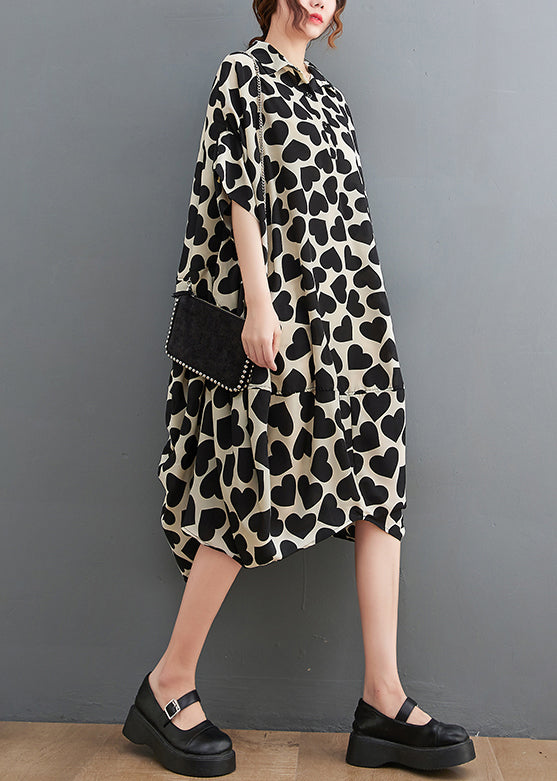 Print Peter Pan Collar Pockets Cotton Dresses Summer