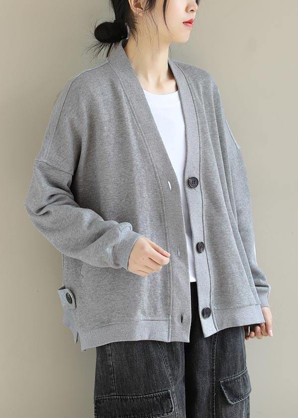 Light Gray Clothes Gifts V Neck Button Down Spring Jackets