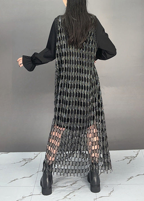 Black O Neck Patchwork Cotton Sets 2 Pieces Dresses Fall
