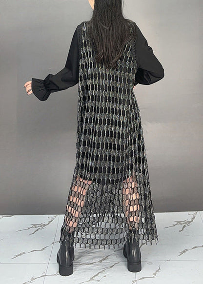 Black O Neck Patchwork Cotton Sets 2 Pieces Dresses Fall