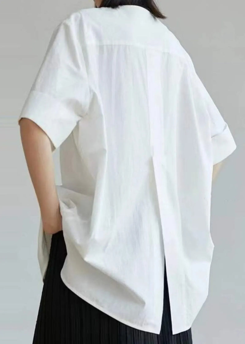White Oversized Side Open Cotton Shirt Tops Half Sleeve