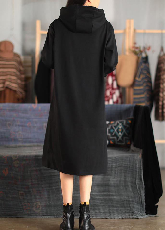 Hooded Pockets Spring Clothes for Fabrics Gray Dress
