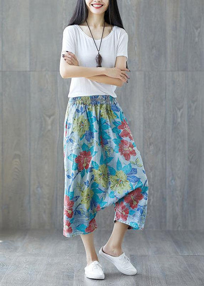 Green Pockets Hole Print Fall Pants Cotton