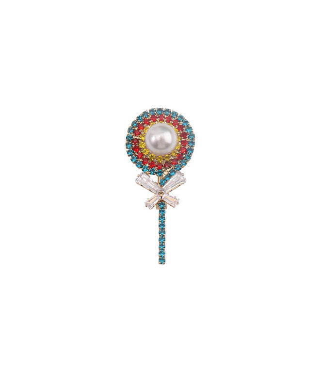 Pink Zircon Pearl Bow Lollipop Brooches