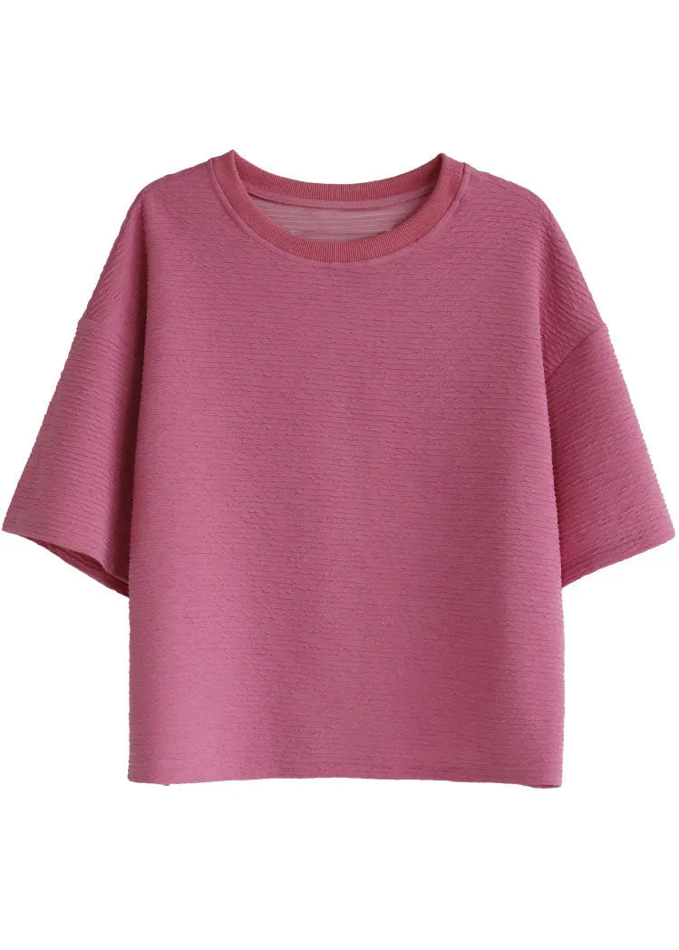 Rose O-neck Wrinkled Cotton Tanks Short Sleeve