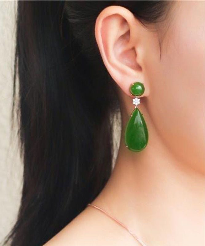 Spinach Green Jade Zircon Water Drop Drop Earrings