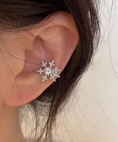 Silk Copper Platinum Plating Zircon Snowflake Stud Earrings