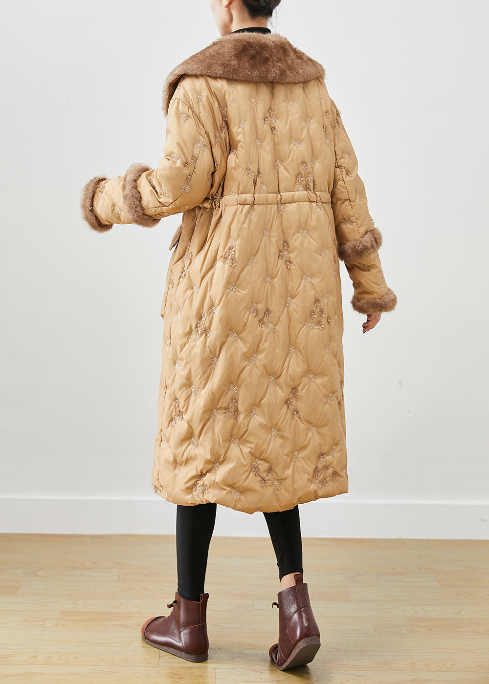 Khaki Embroideried Patchwork Mink Hair Duck Down Canada Goose Jacket Winter