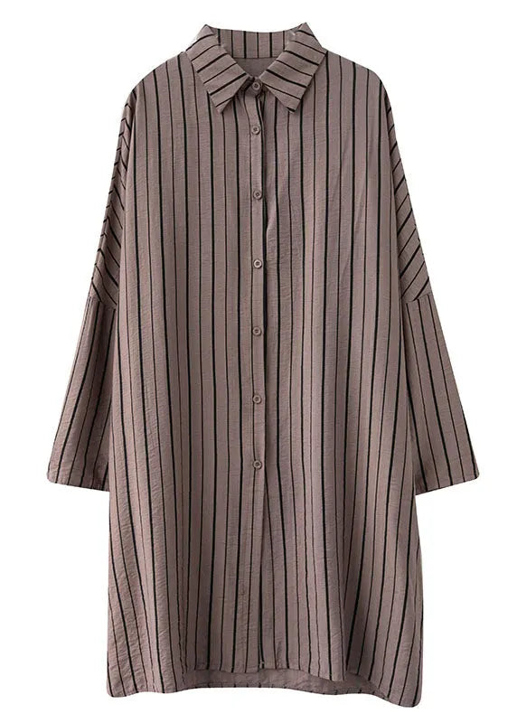 Khaki Peterpan Collar Button Striped Fall Long Sleeve Top