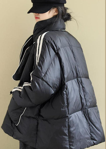 Loose Black Zippered Pockets Loose Winter Cotton Blend Coat