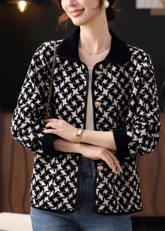 Black Knit Cardigans Peter Pan Collar Fall Fall