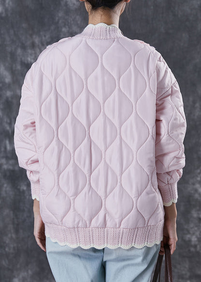 Pink Ruffled Patchwork Knit Fine Cotton Filled Coat Spring