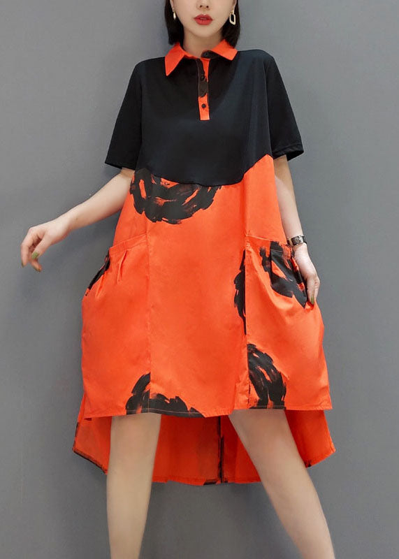 Stylish Black Orange Button Peter Pan Collar Shirt Dresses Spring