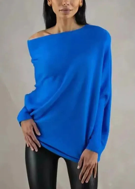Grey O Neck Knit Pullover Batwing Sleeve