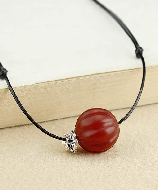 Red Agate Pumpkin Shaped Frosted Pendant Necklace