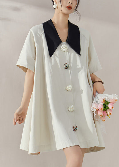 White Peter Pan Collar Button Shirts Mid Dress Summer