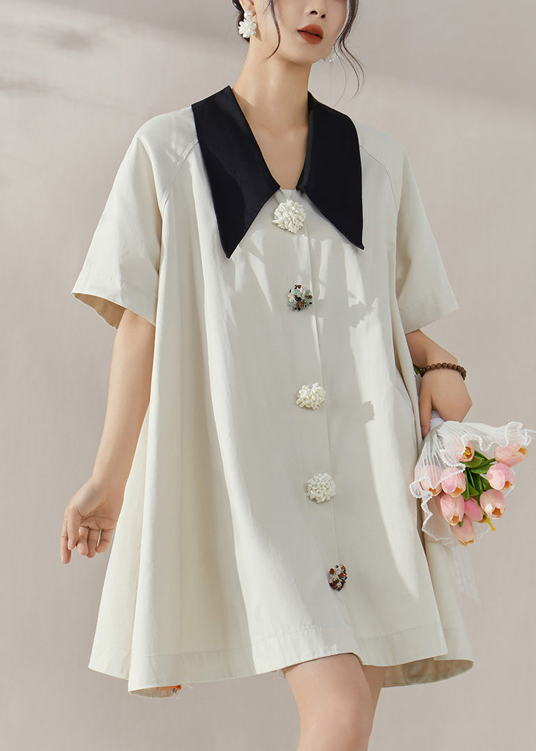White Peter Pan Collar Button Shirts Mid Dress Summer