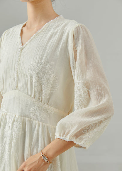 White Embroidered Exra Large Hem Cotton Dress Summer