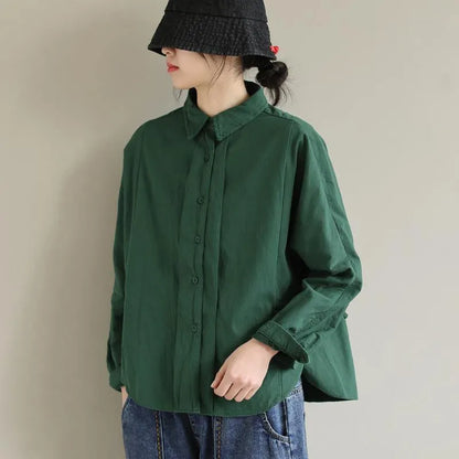 Art Lapel Button Down Spring Tops Pattern Green Top